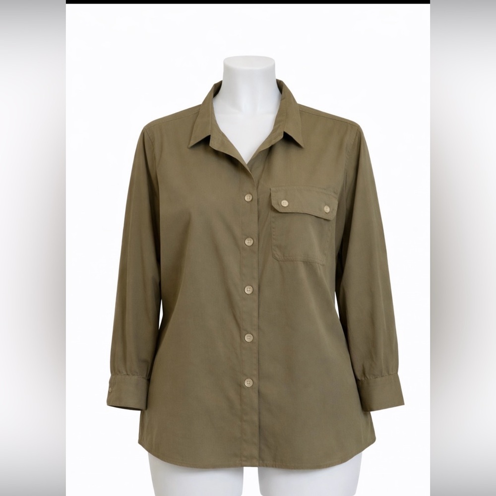 Maggie Sweet Olive Green Button up Blouse Size 1X Petite